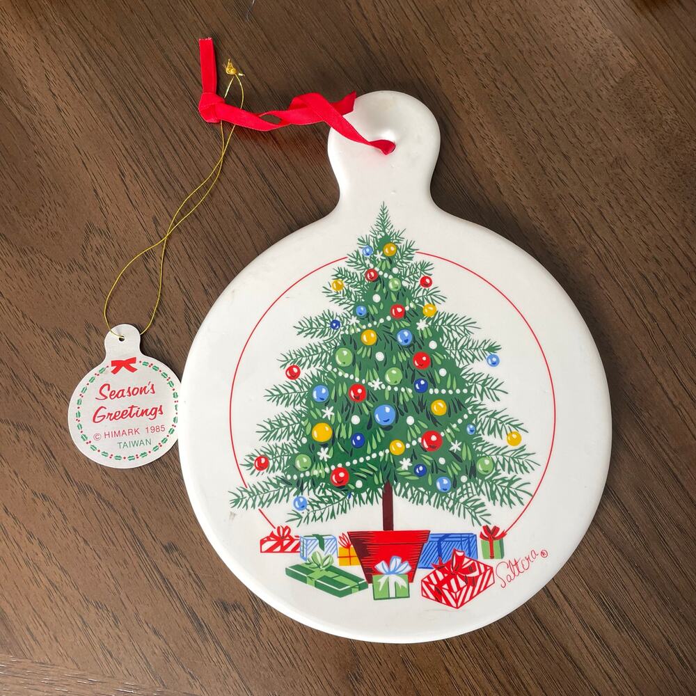 Vintage Christmas Trivet Ceramic Reversible Porcelain Holiday Saltera Himark Box